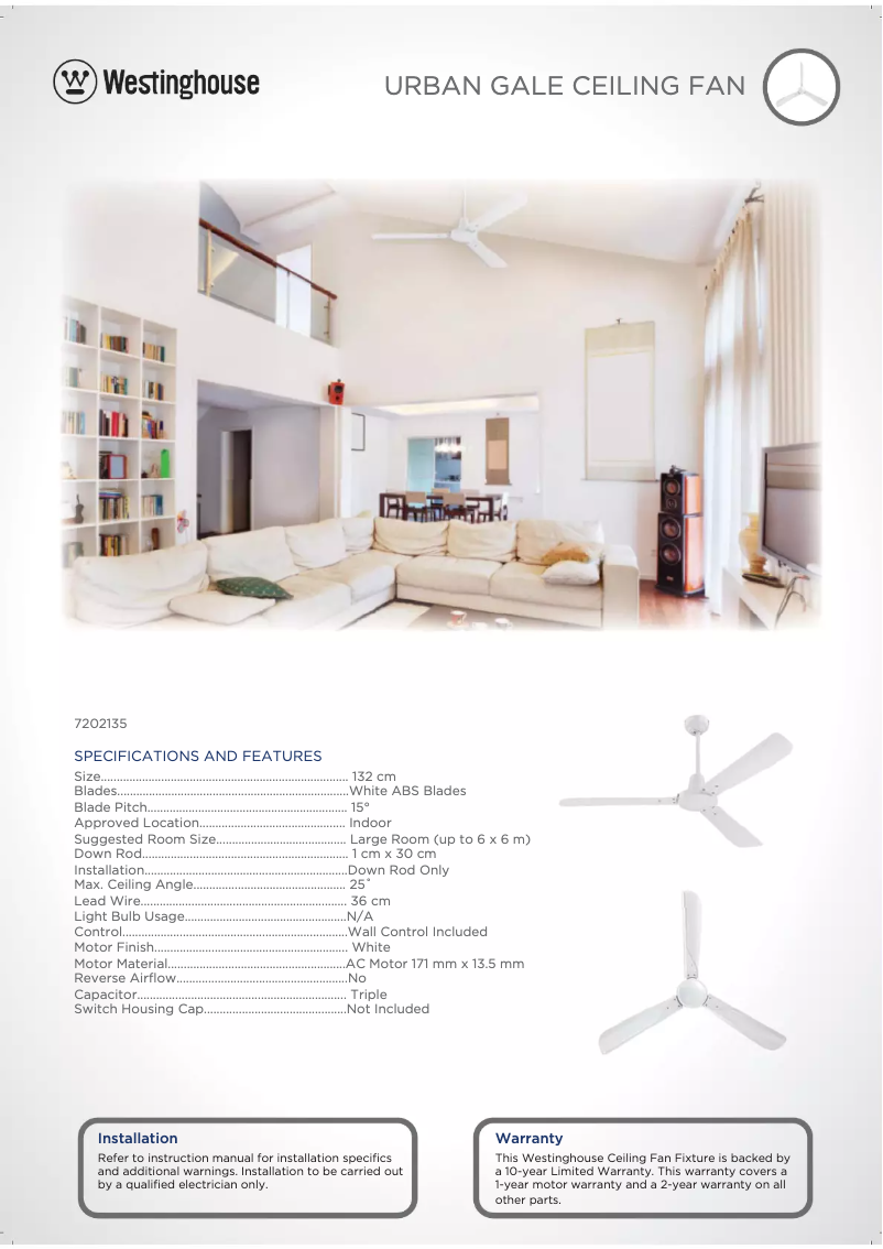 Page 1 de la notice Fiche technique Westinghouse 7202135