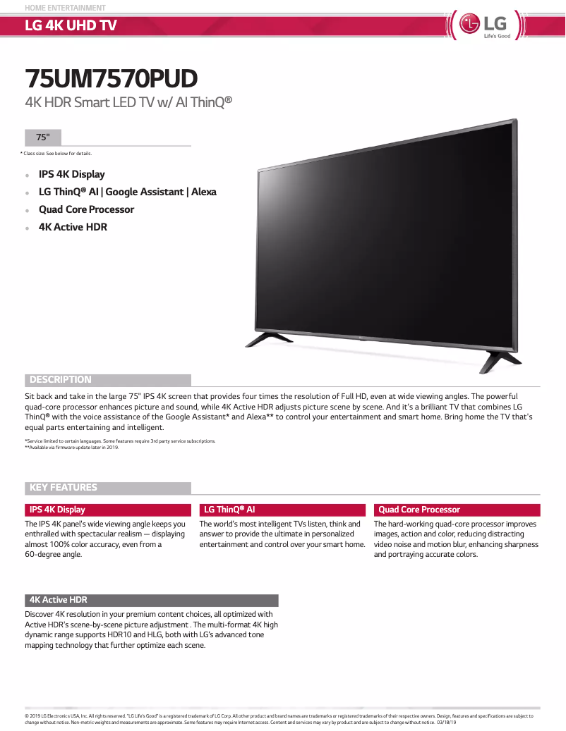 Página 1 del manual Ficha técnica LG 75UM7570PUD