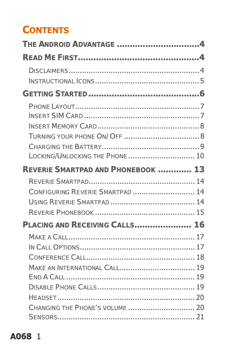 Page 1 de la notice Manuel utilisateur Micromax Bolt A068