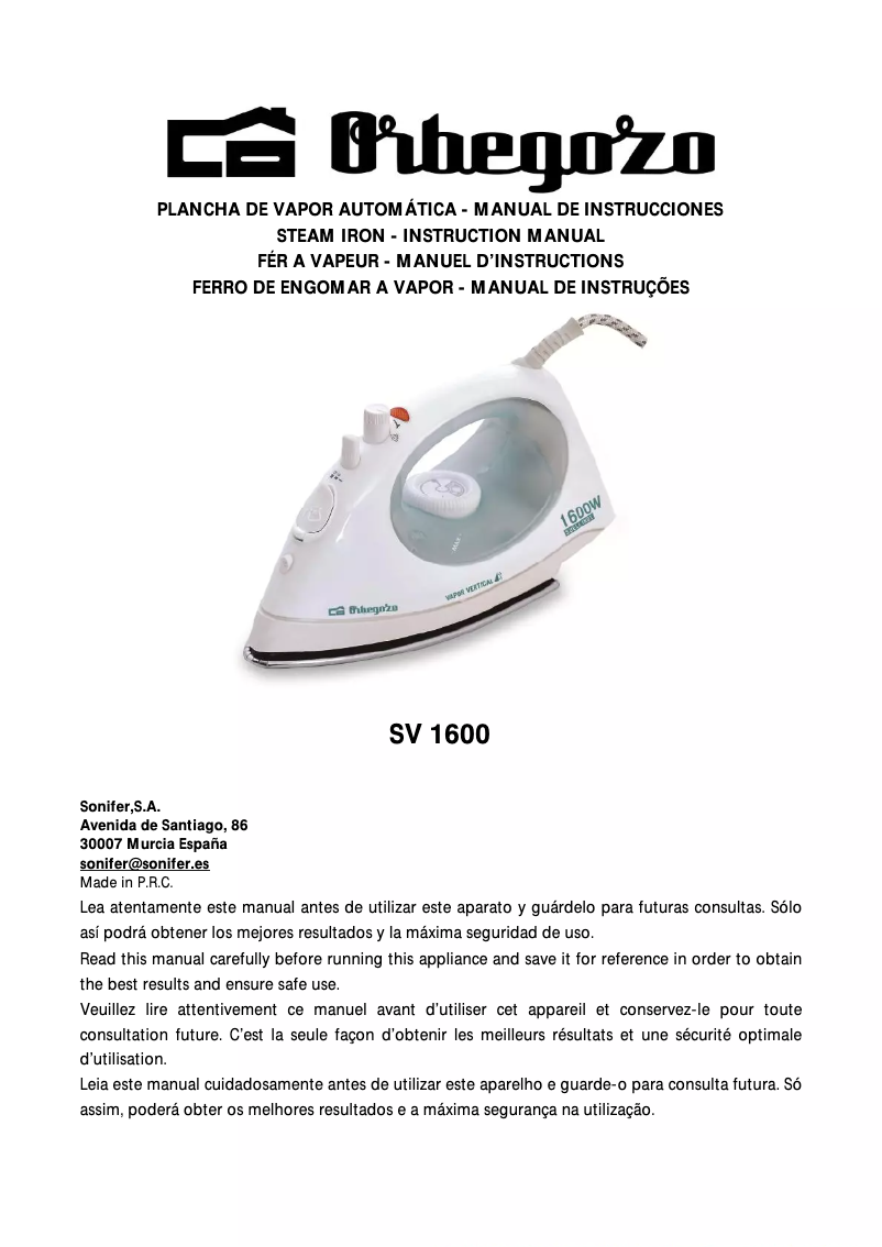 Page n°1 - Manuel utilisateur Orbegozo SV 1600