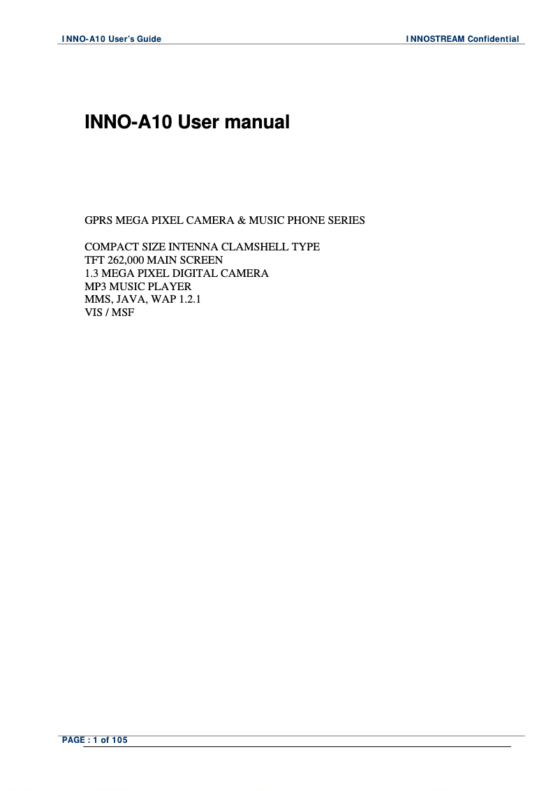 Page n°1 - Manuel utilisateur Innostream INNO A10