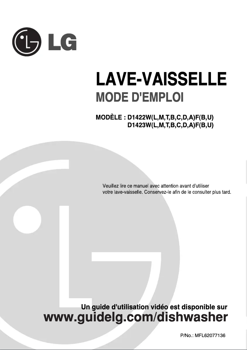 Page 1 de la notice Manuel utilisateur LG D1423MF