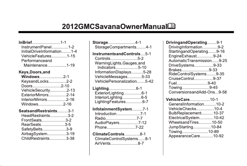 Page 1 de la notice Manuel utilisateur GMC Savana 3500 (2012)