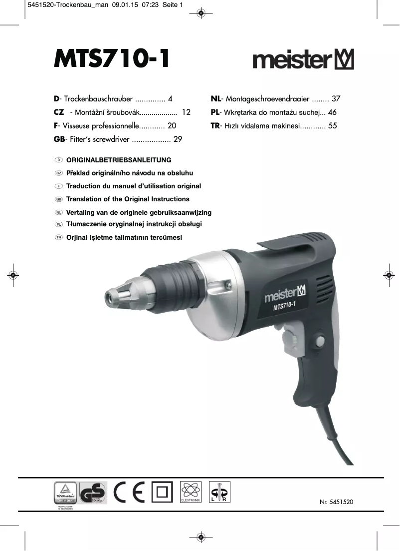 Page 1 de la notice Manuel utilisateur Meister Craft MTS710-1