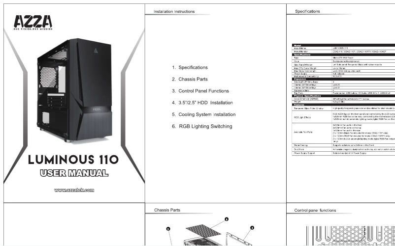 Page 1 de la notice Manuel utilisateur Azza Luminous 110