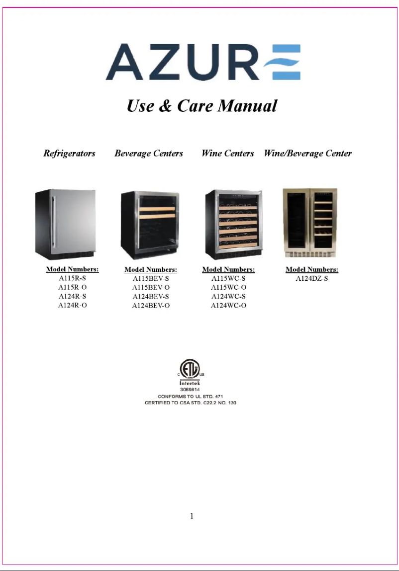 Page 1 de la notice Manuel d'utilisation et d'entretien Azure A115WC-S