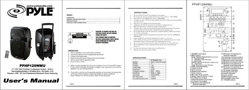 Page n°1 - Manuel utilisateur Pyle PYPPHP129WMU