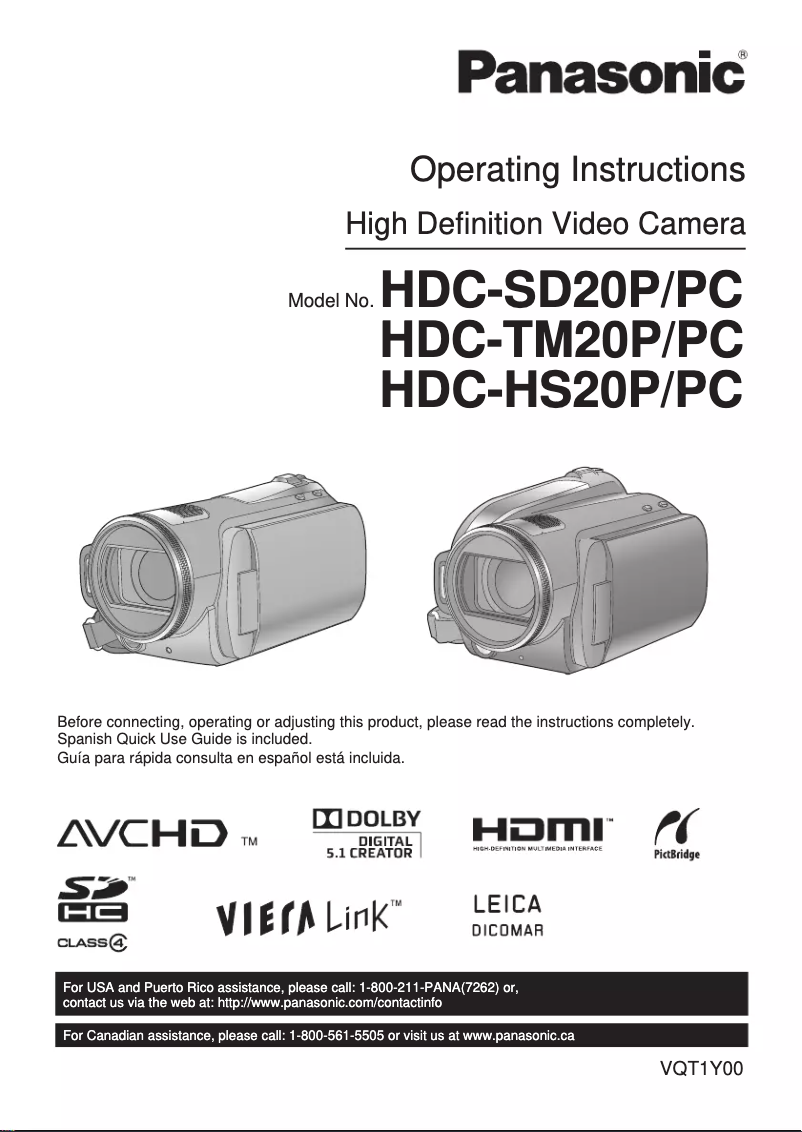 Page n°1 - Manuel utilisateur Panasonic HDC-SD20