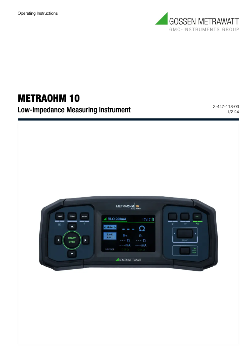 Page 1 de la notice Manuel utilisateur Gossen Metrawatt METRAOHM 10