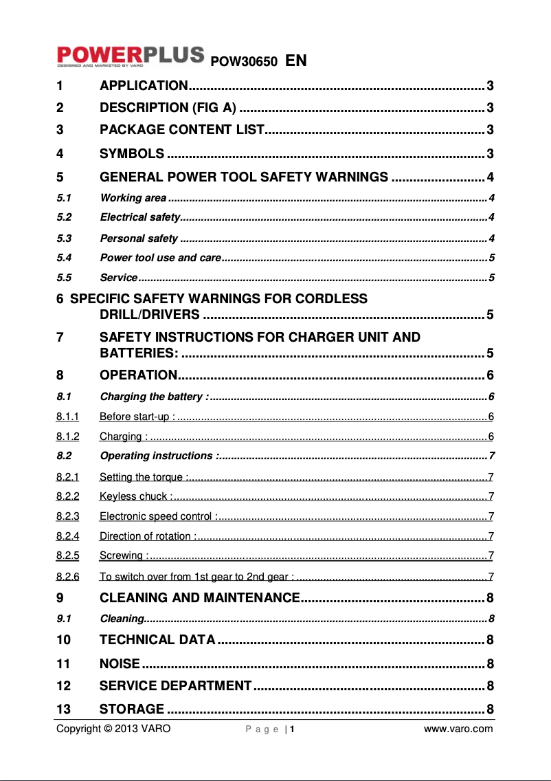 Page 1 de la notice Manuel utilisateur PowerPlus POW30650