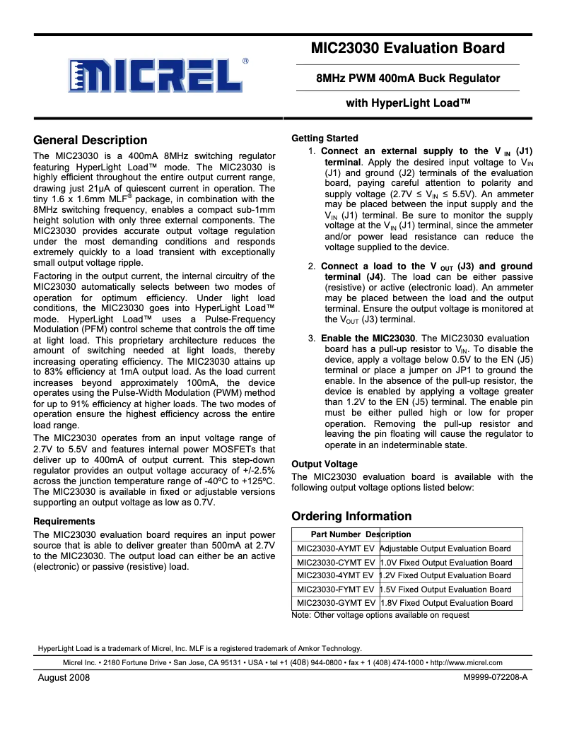 Page 1 de la notice Manuel utilisateur Microchip MIC23030-4YMT