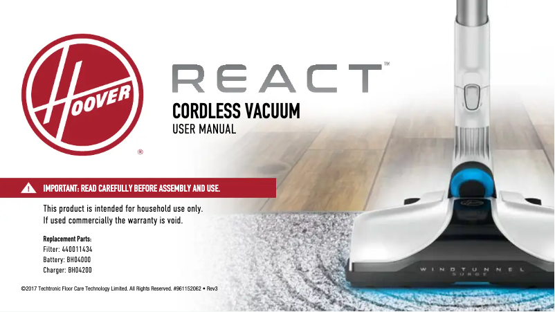 Page n°1 - Manuel utilisateur Hoover React BH53220