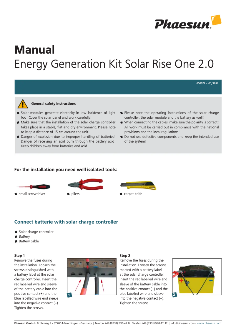 Page n°1 - Manuel utilisateur Phaesun Solar Rise One 2.0