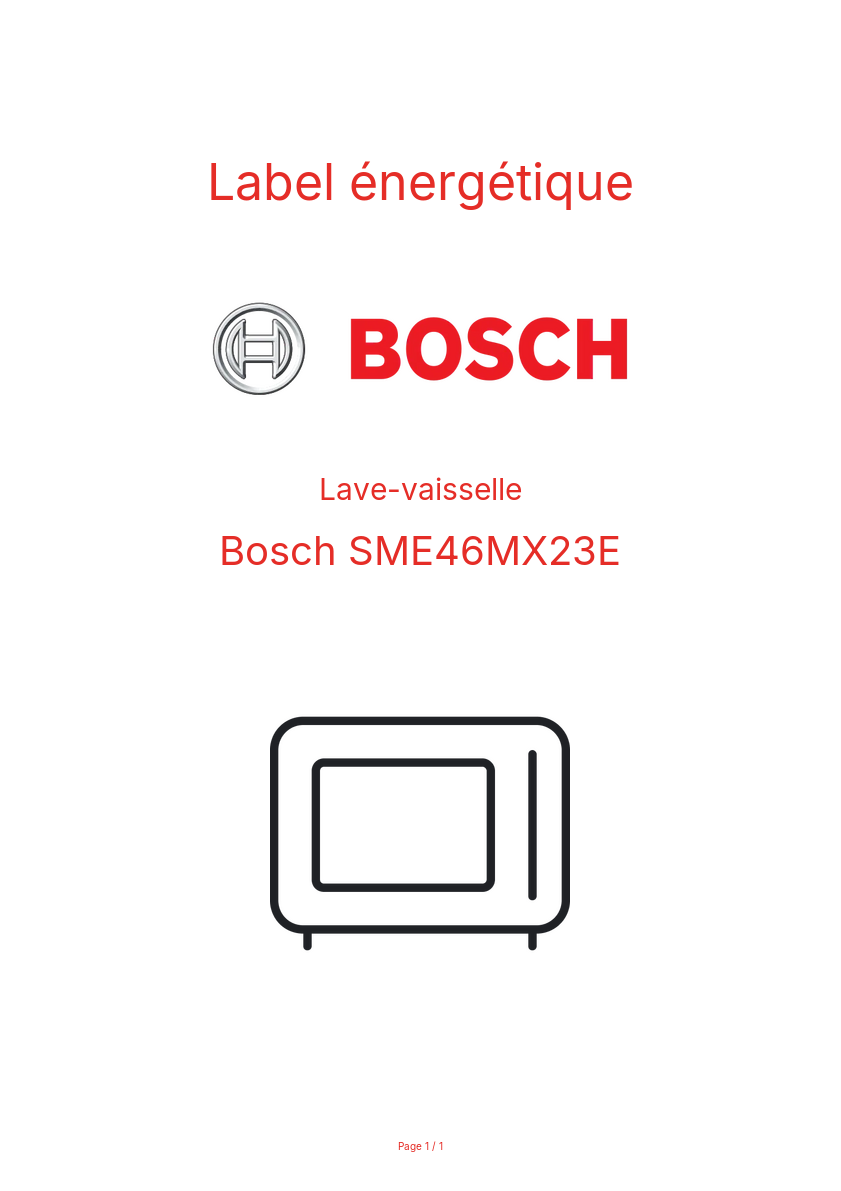 Page n°1 - Label énergétique Bosch SME46MX23E