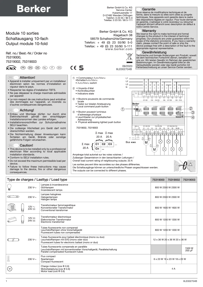 Page 1 de la notice Manuel utilisateur Berker 75319000