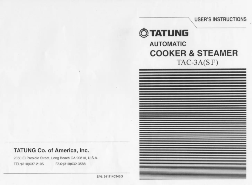 Page n°1 - Manuel utilisateur Tatung TAC-3A(SF)