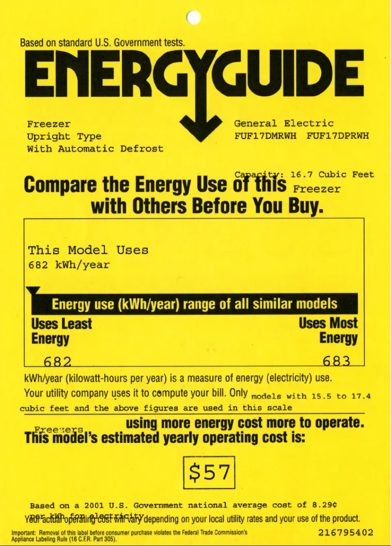 Page 1 de la notice Label énergétique GE FUF17PMRWH