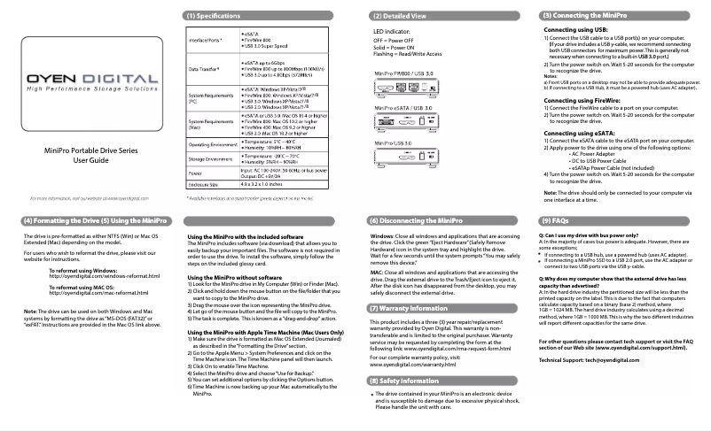 Page n°1 - Manuel utilisateur Oyen Digital MiniPro