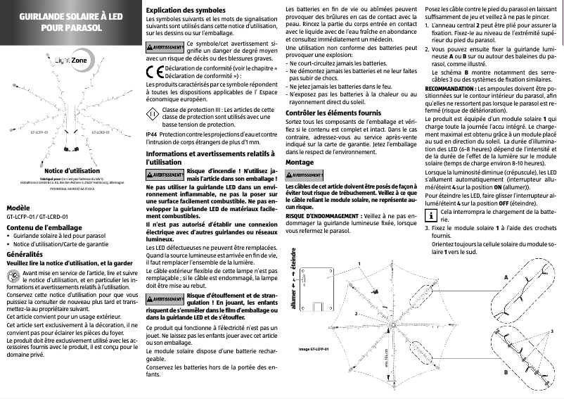 Page 1 de la notice Manuel utilisateur LightZone GT-LCRD-01