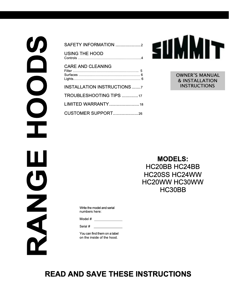 Page 1 de la notice Manuel utilisateur Summit HC24WW