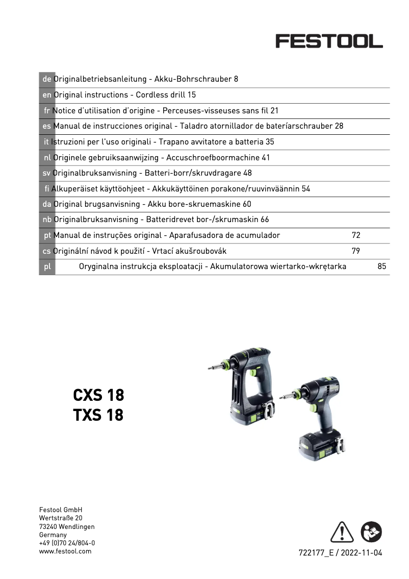 Page 1 de la notice Manuel utilisateur Festool CXS 18