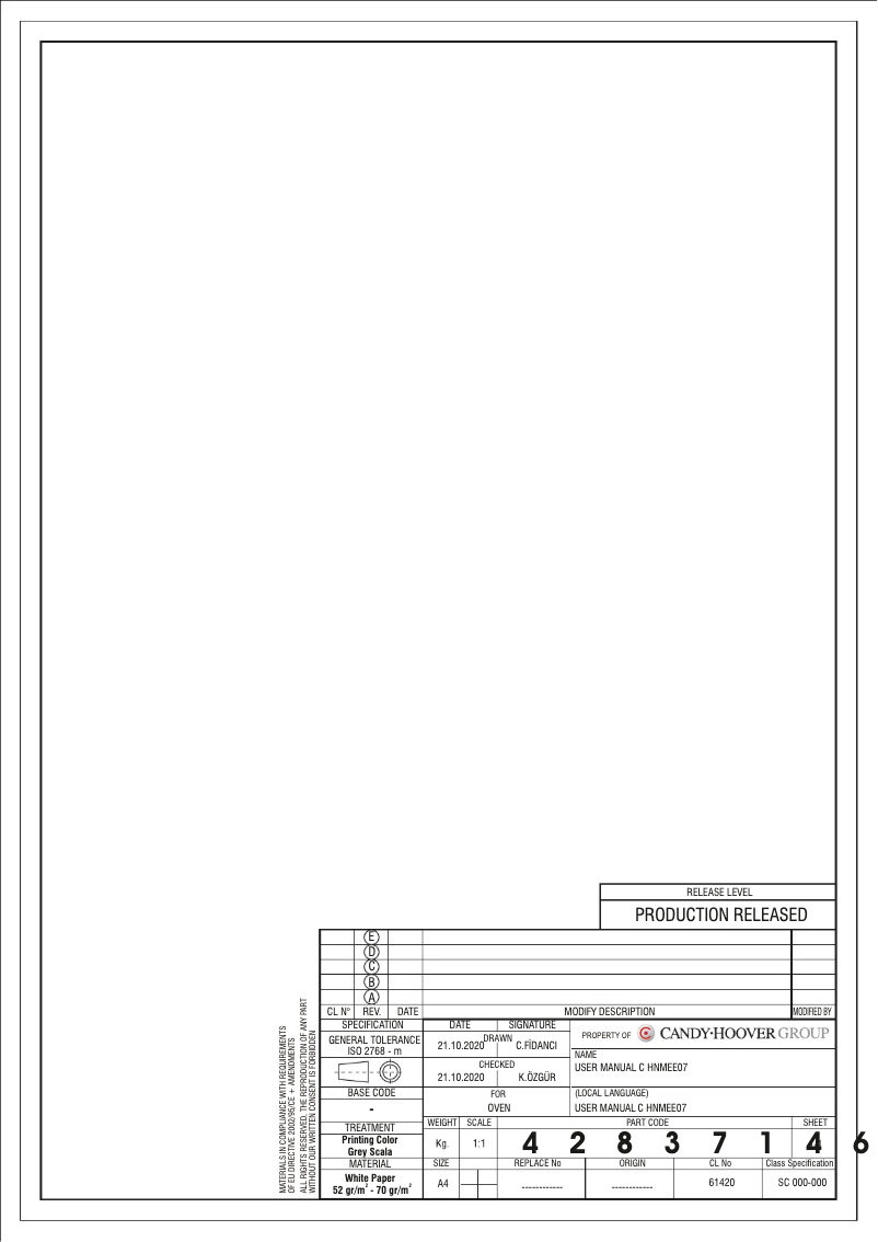 Page 1 de la notice Manuel utilisateur Candy FCDIE206X