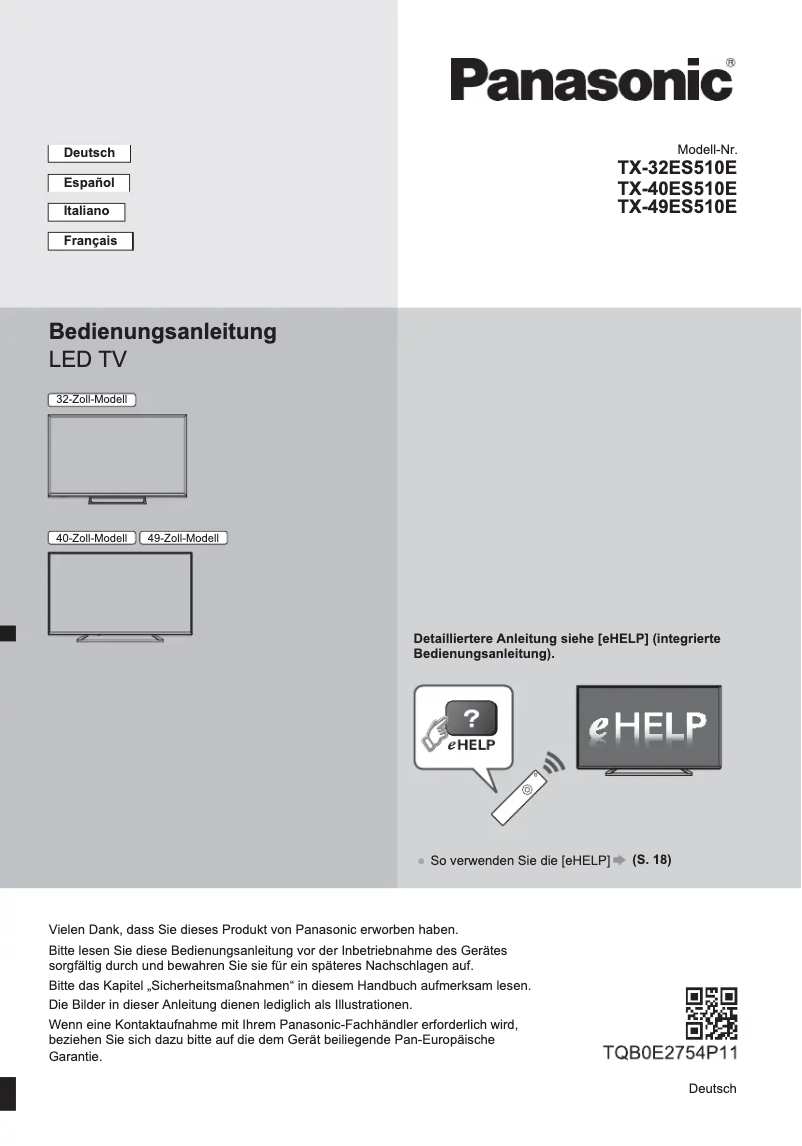 Page 1 de la notice Manuel utilisateur Panasonic TX-32ES510E