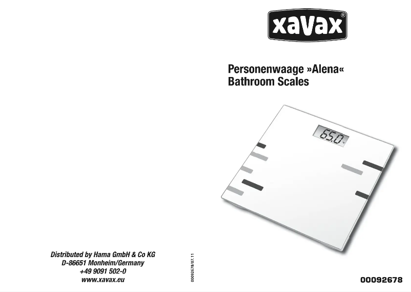 Page 1 de la notice Manuel utilisateur Xavax Alena