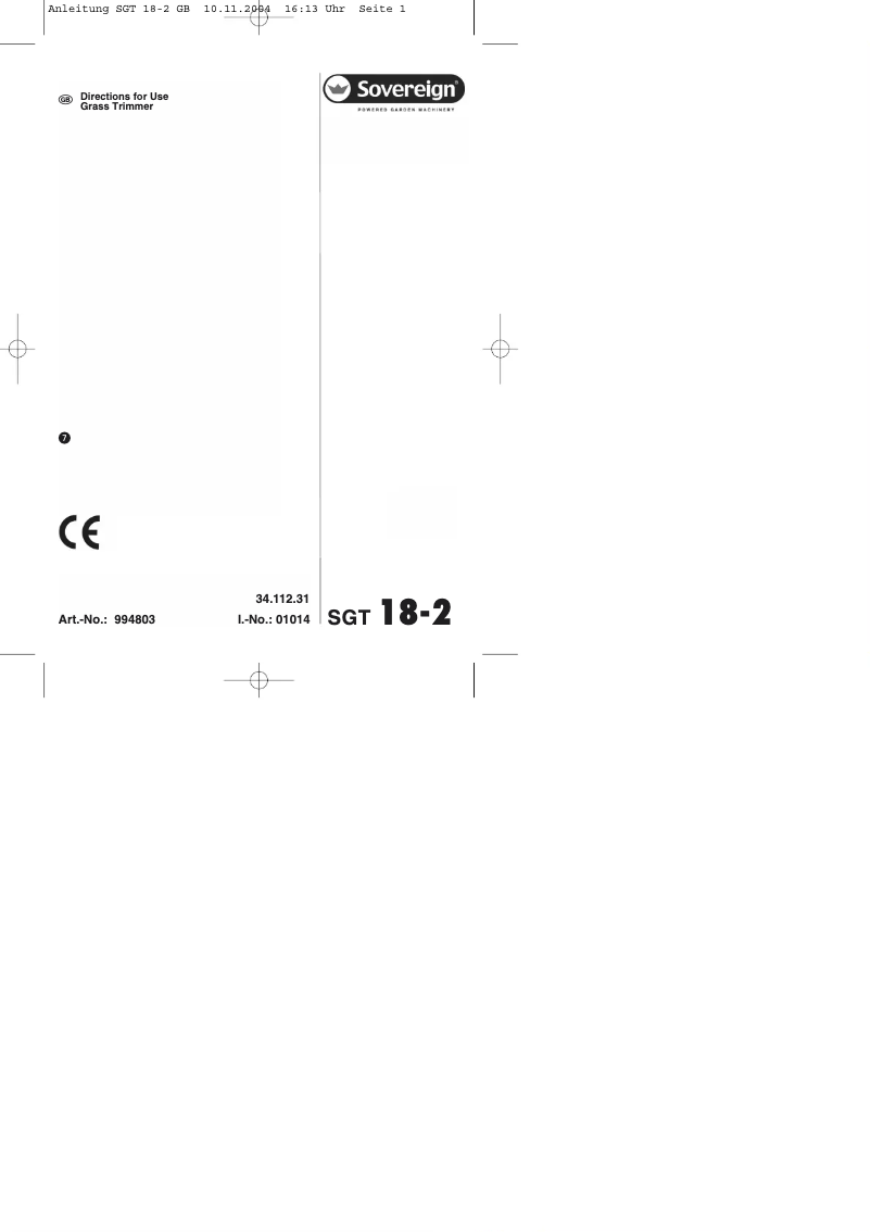 Page n°1 - Manuel utilisateur Sovereign SGT 18-2