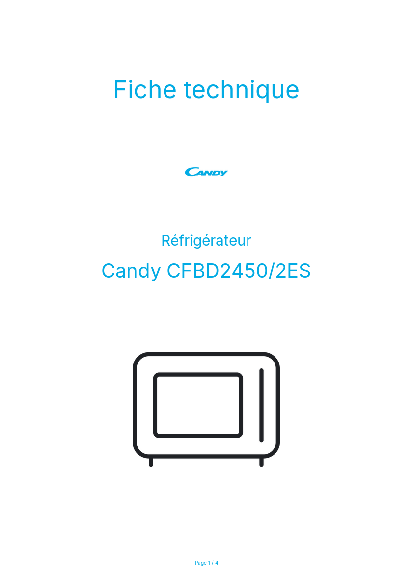 Page n°1 - Fiche technique Candy CFBD2450/2ES