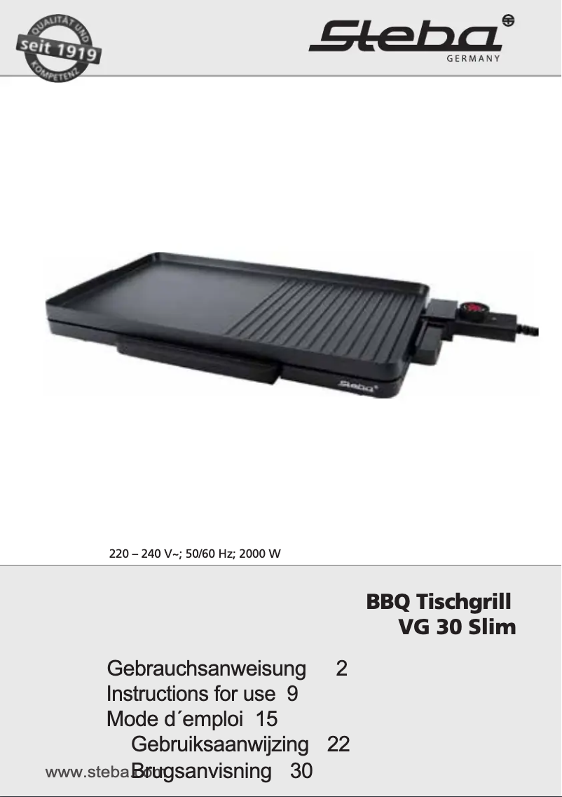 Image de la première page du manuel de l'appareil VG 30 Slim