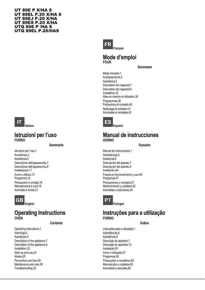 Image de la première page du manuel de l'appareil UTQ 89E P (ICE)/HA S