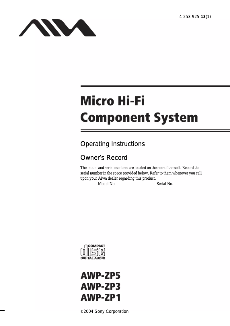 Page n°1 - Manuel utilisateur Aiwa AWPZP5