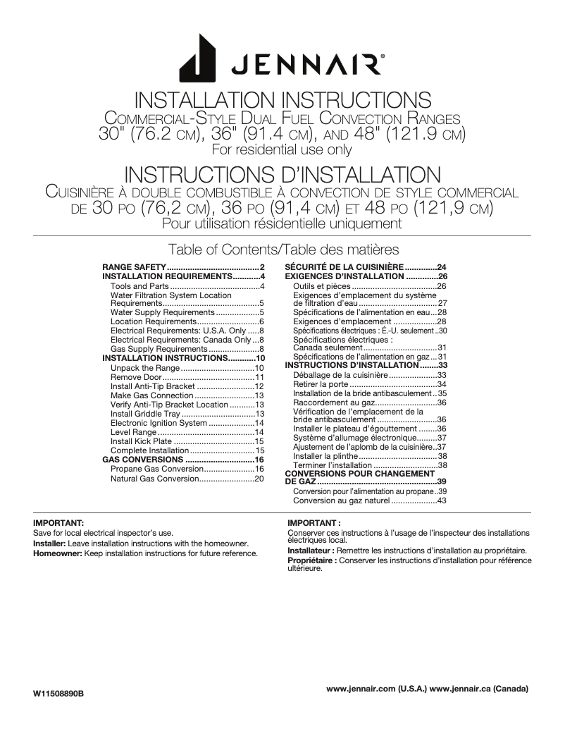 Page n°1 - Guide d'installation Jenn-Air JDRP748HM