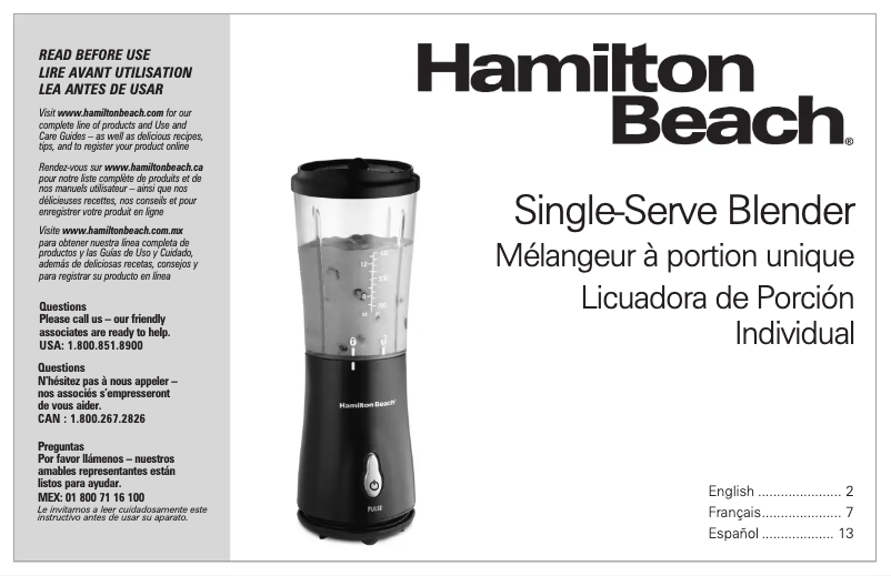 Page n°1 - Manuel d'utilisation et d'entretien Hamilton Beach Single-Serve 51131
