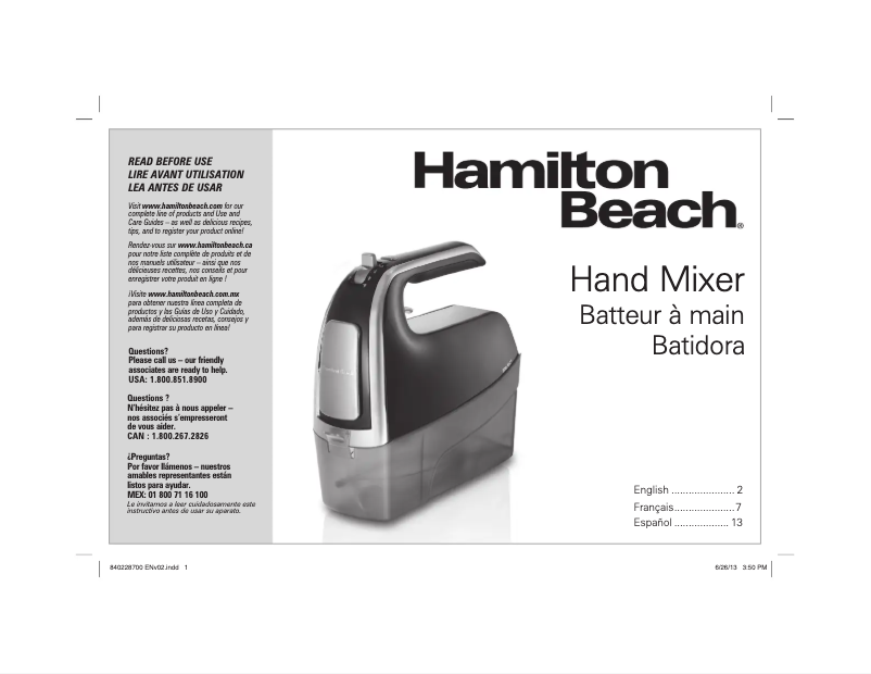Page 1 de la notice Mode d'emploi Hamilton Beach 62620