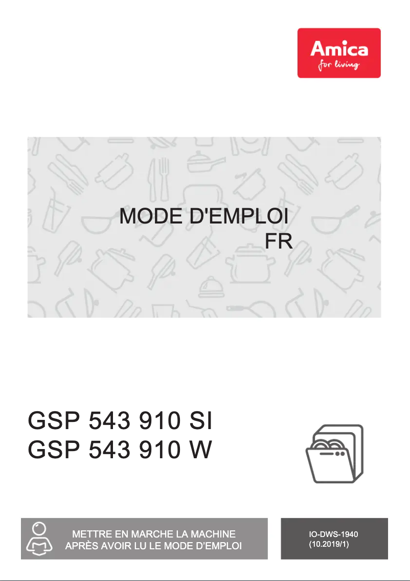 Page 1 de la notice Manuel utilisateur Amica GSP 543 910-1 Si