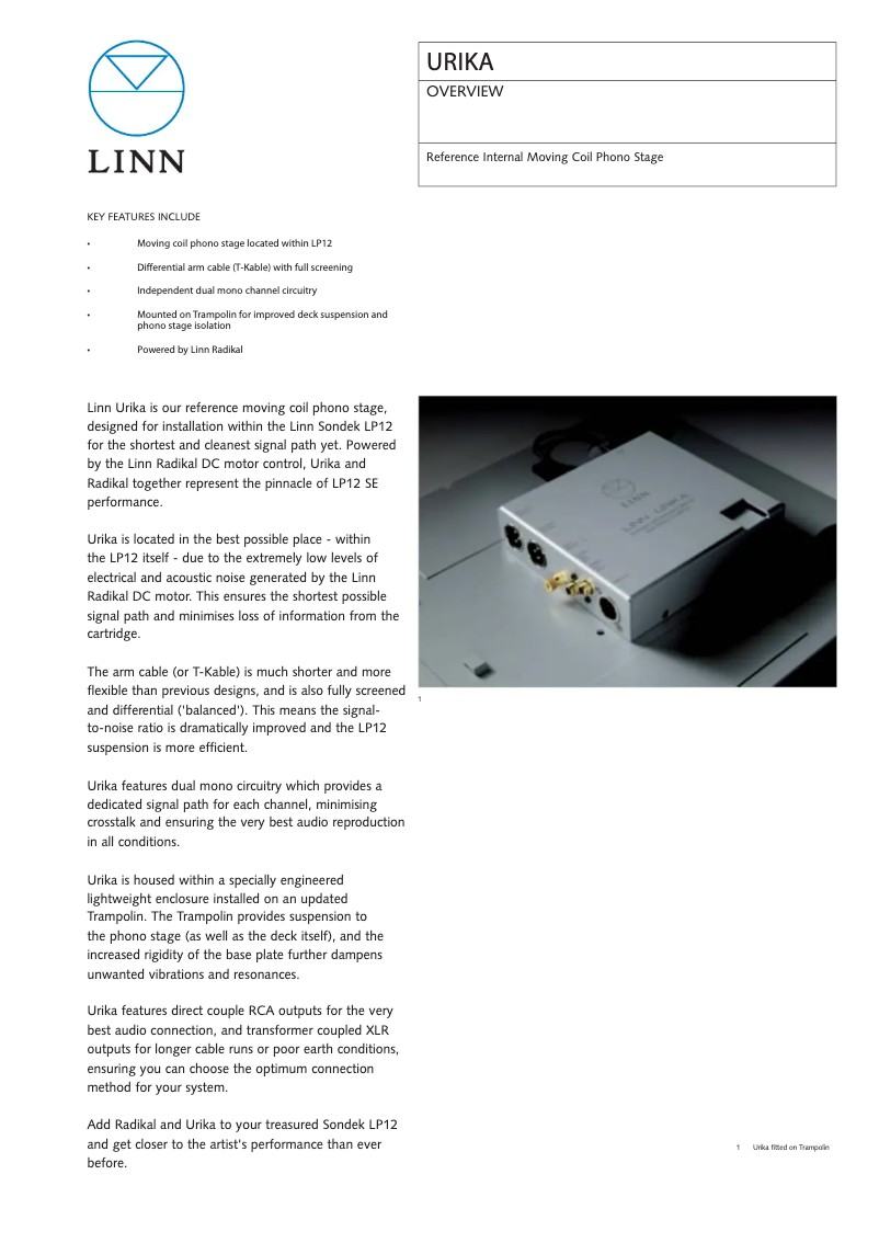 Page 1 de la notice Fiche technique Linn Klimax LP12