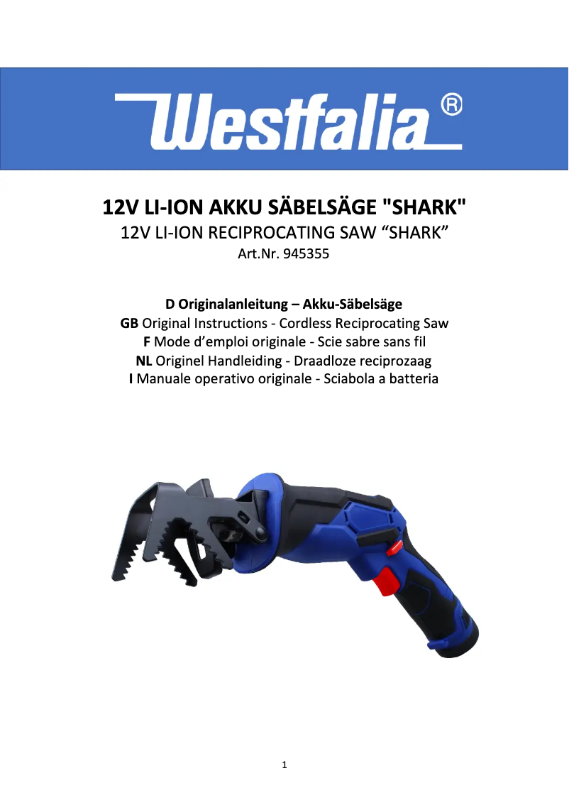 Page 1 de la notice Manuel utilisateur Westfalia Shark