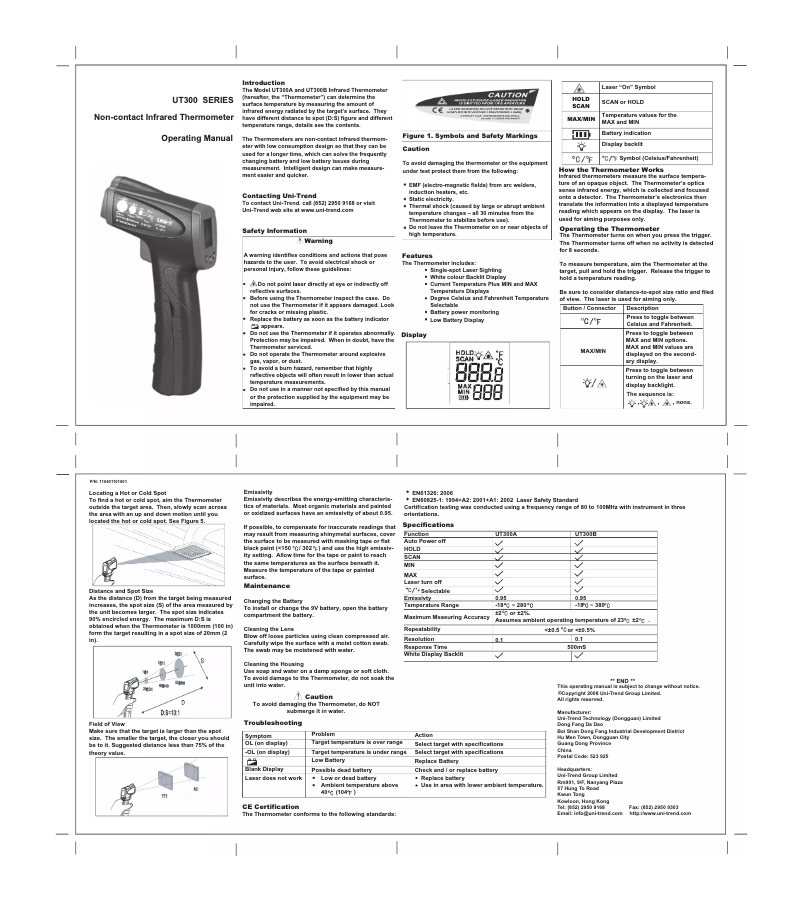 Page 1 de la notice Manuel utilisateur Uni-T UT300B