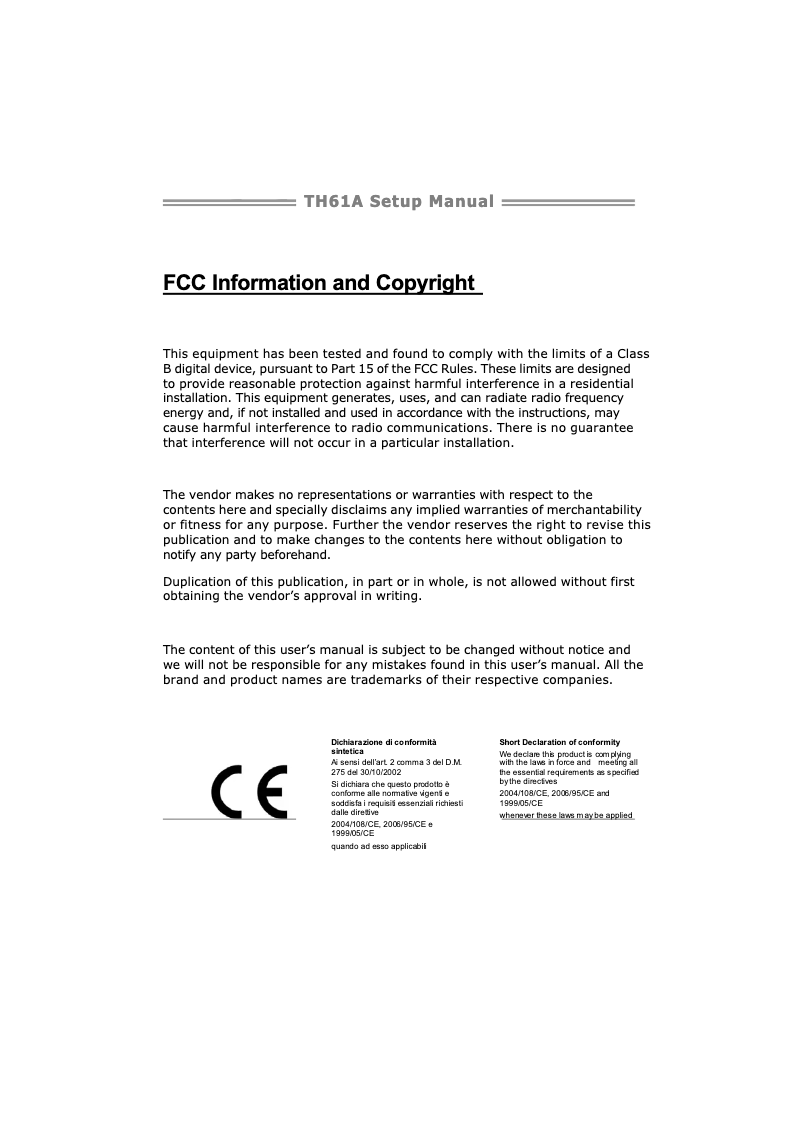 Page 1 de la notice Manuel utilisateur Biostar TH61A