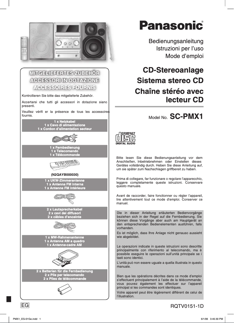 Page 1 de la notice Manuel utilisateur Panasonic SC-PMX1