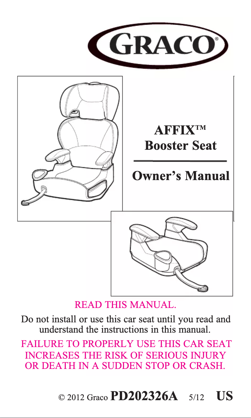 Image de la première page du manuel de l'appareil Booster Seat AFFIX