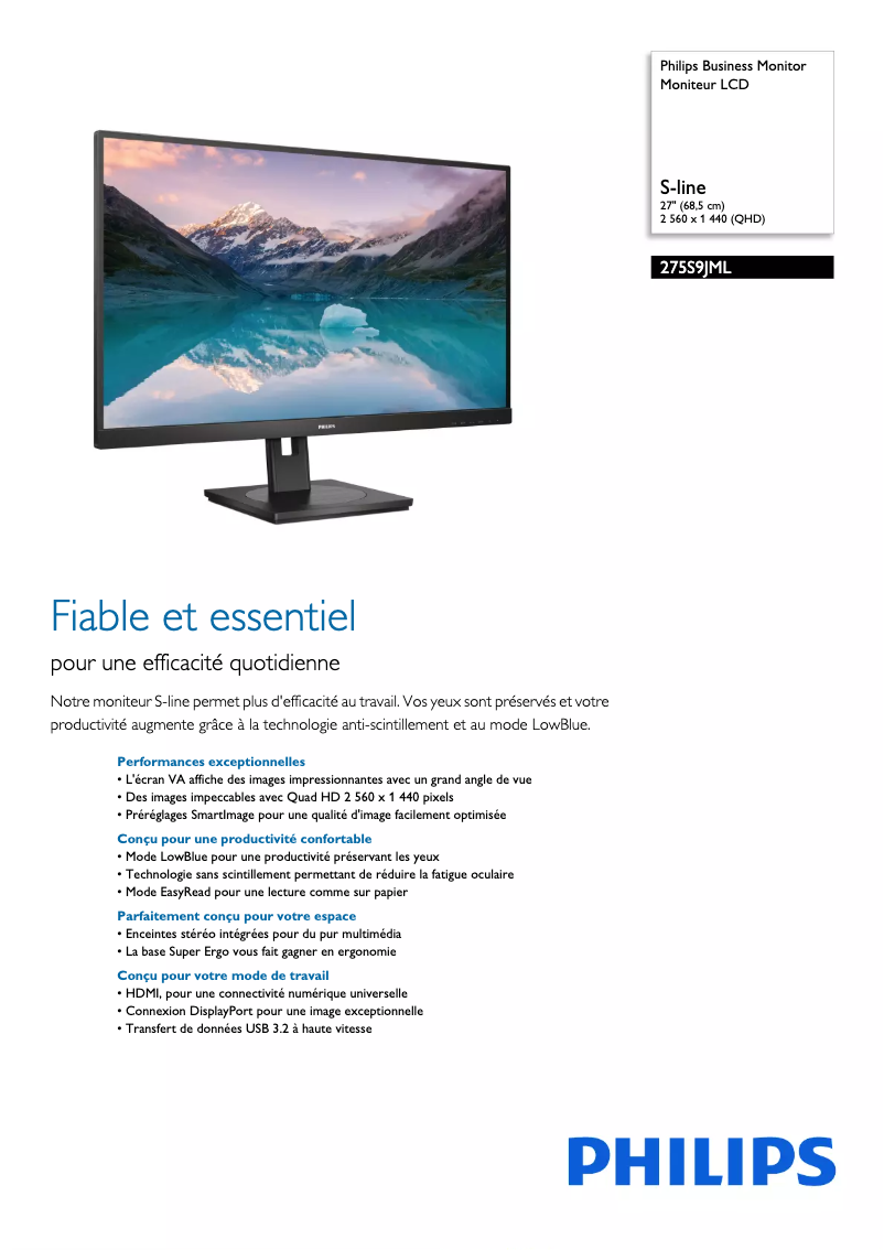 Page n°1 - Fiche technique Philips 275S9JML
