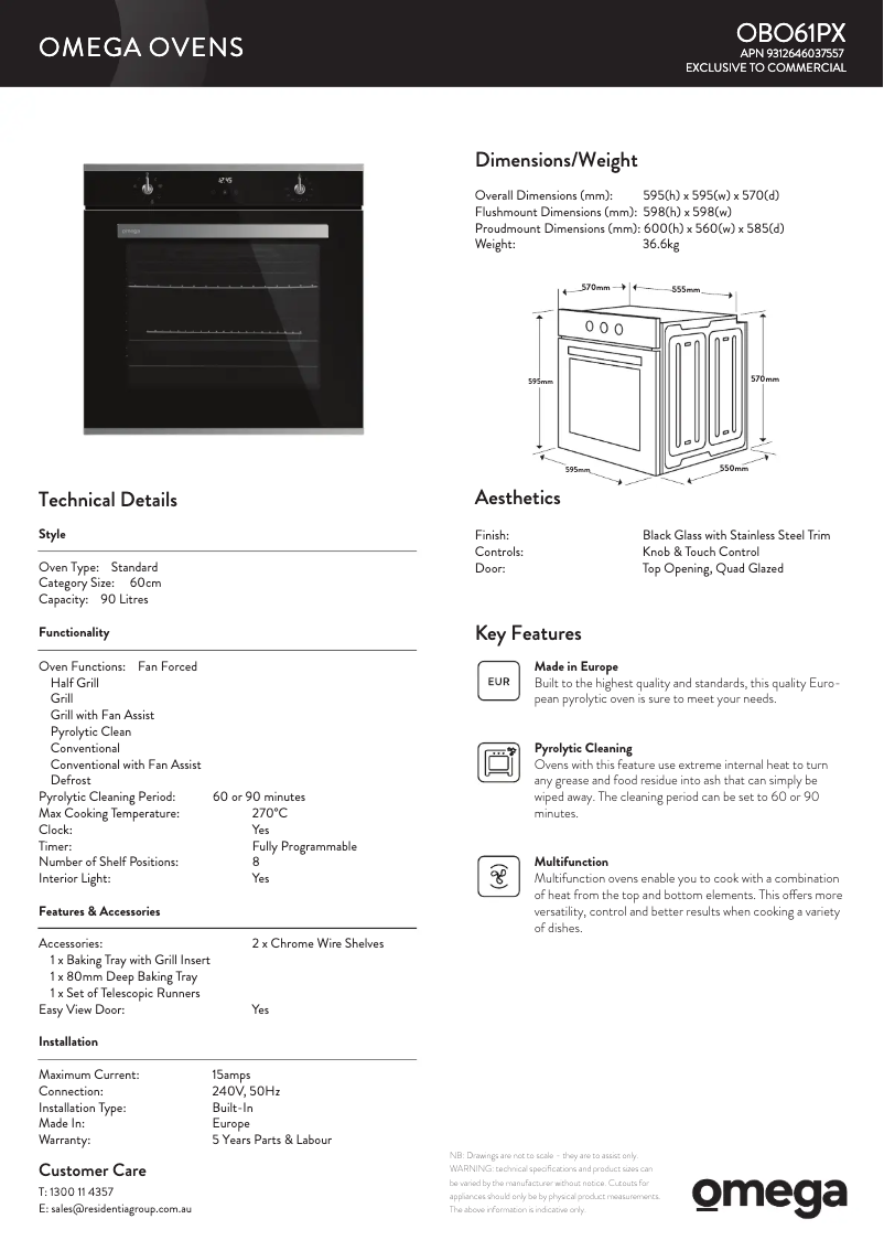 Page n°1 - Fiche technique Omega OBO61PX