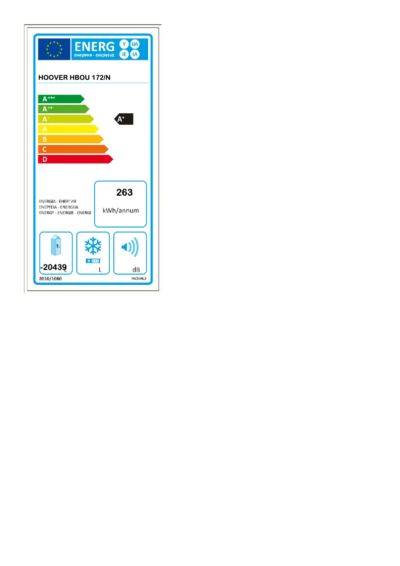 Page n°1 - Label énergétique Hoover H-FREEZE 500 HBOU 172/N