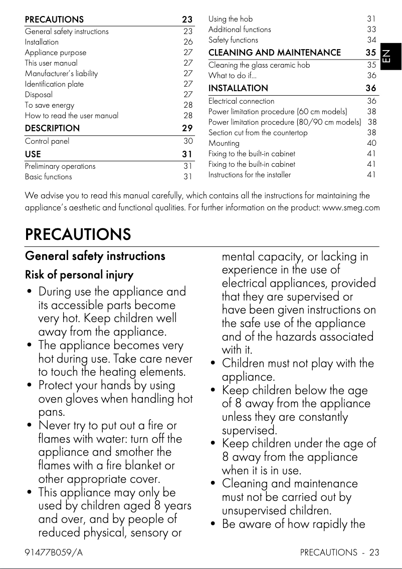 Page n°1 - Manuel utilisateur Smeg SE494EMTD