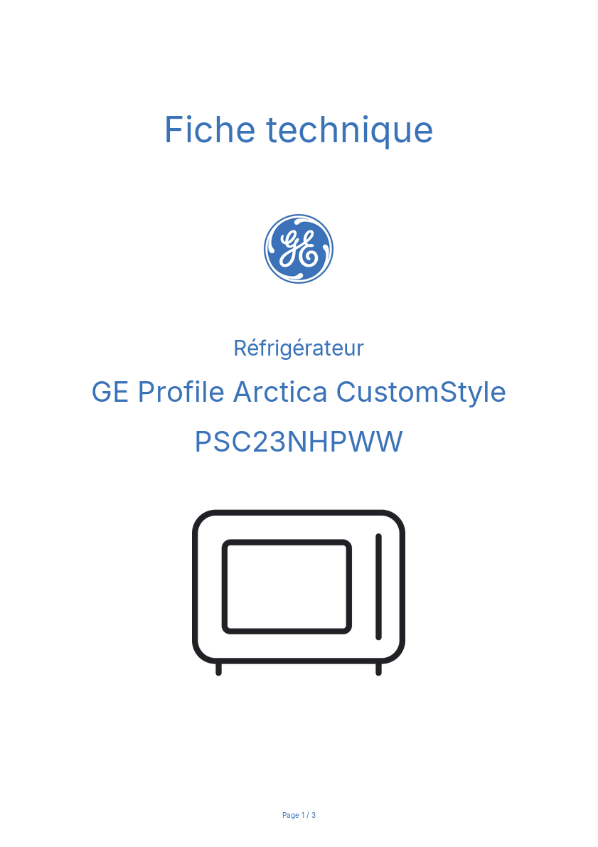 Image de la première page du manuel de l'appareil Profile Arctica CustomStyle PSC23NHPWW