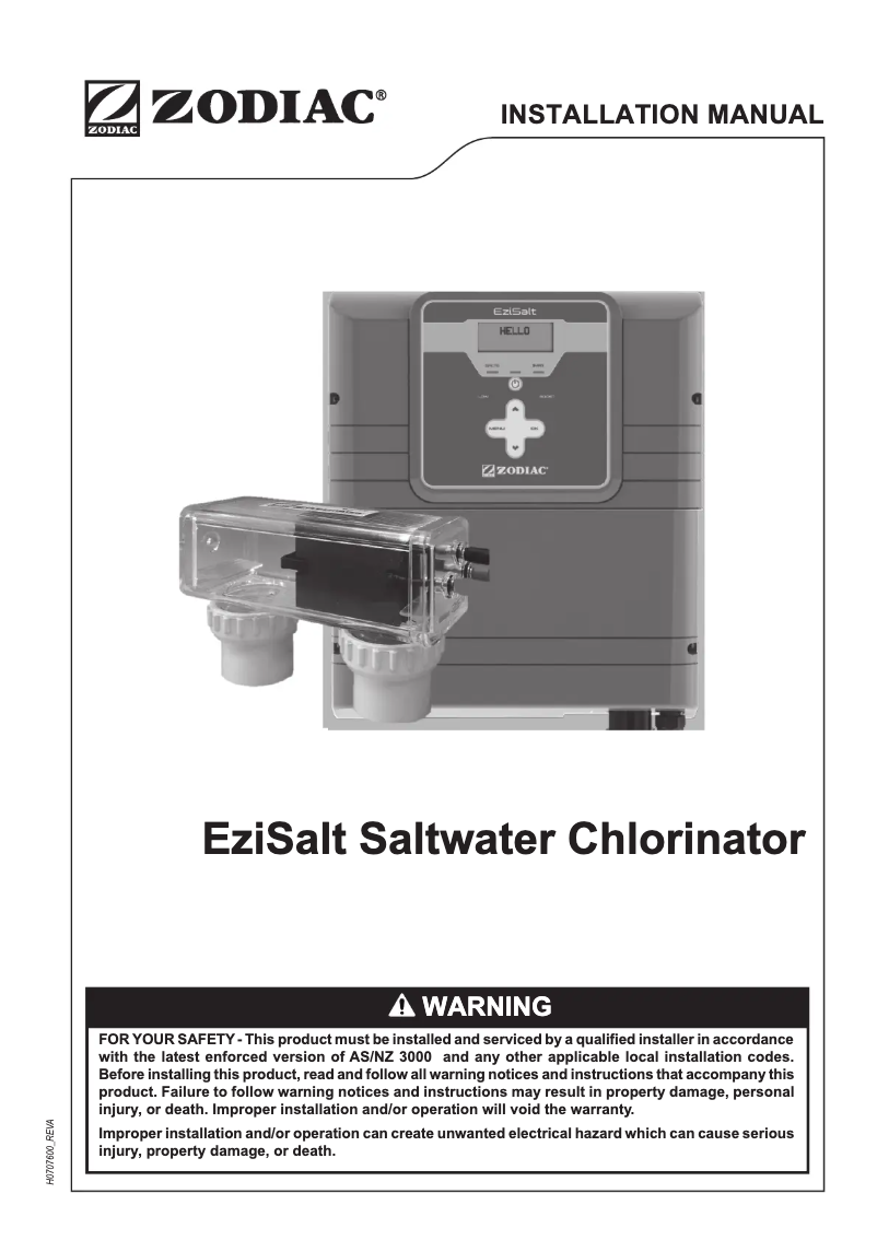 Page 1 de la notice Manuel utilisateur Zodiac EziSalt