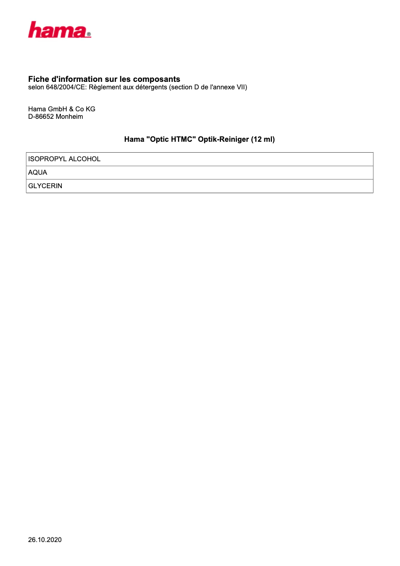 Page 1 de la notice Manuel utilisateur Hama Optic HTMC